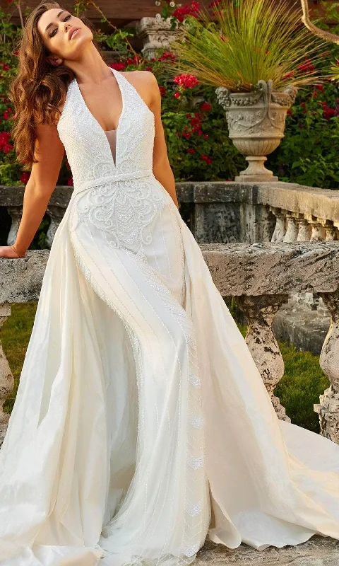 Lace - up back wedding dress for a customizable fitJovani Bridal JB07451 - Halter Bridal Gown with Overskirt Lace - up back wedding dress for a customizable fitJovani Bridal JB07451 - Halter Bridal Gown with Overskirt