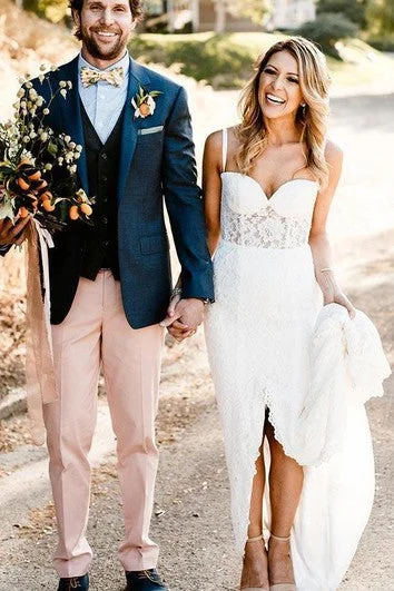 Halter - neck wedding dress for a modern lookLace Floor-length Spaghetti Sheath Sleeveless Ethereal Wedding Dress with Split Front Halter - neck wedding dress for a modern lookLace Floor-length Spaghetti Sheath Sleeveless Ethereal Wedding Dress with Split Front