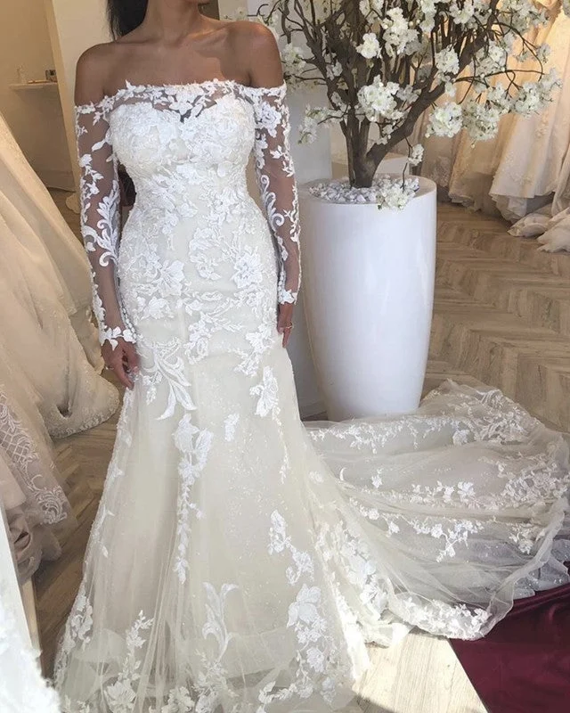 Detachable skirt wedding dress for versatilityLace Mermaid Wedding Gowns Off The Shoulder Long Sleeves Detachable skirt wedding dress for versatilityLace Mermaid Wedding Gowns Off The Shoulder Long Sleeves