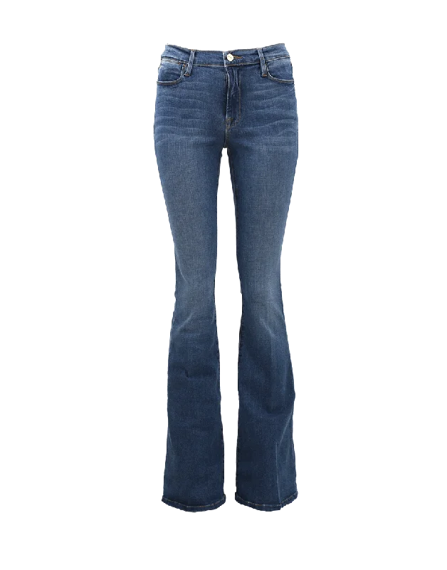 Solid color wide leg denim pants for women in a minimalist and trendy styleLe High Flare Denim Pant