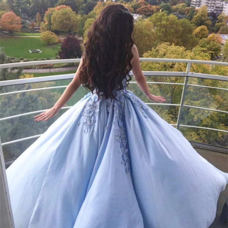 Indian - style wedding dress with intricate embroideryLight Blue Satin Ball Gowns Wedding Dresses With 3D Lace Flower Sweetheart Neckline Indian - style wedding dress with intricate embroideryLight Blue Satin Ball Gowns Wedding Dresses With 3D Lace Flower Sweetheart Neckline