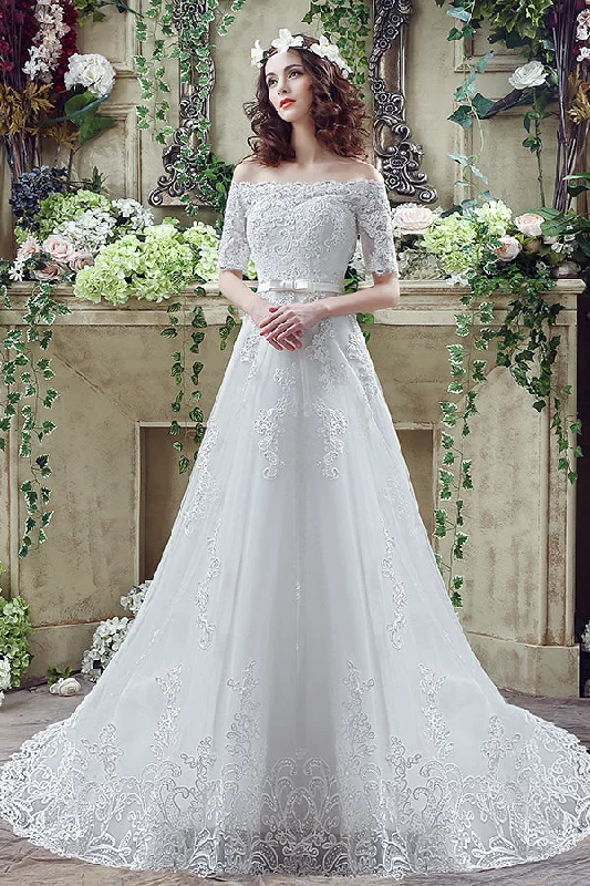 Outdoor - wedding - perfect lightweight wedding dressPrincess Long Off Shoulder White Wedding Dress Outdoor - wedding - perfect lightweight wedding dressPrincess Long Off Shoulder White Wedding Dress