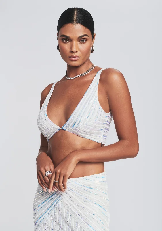 Embroidered illusion neckline wedding dressMagda Sequin Top