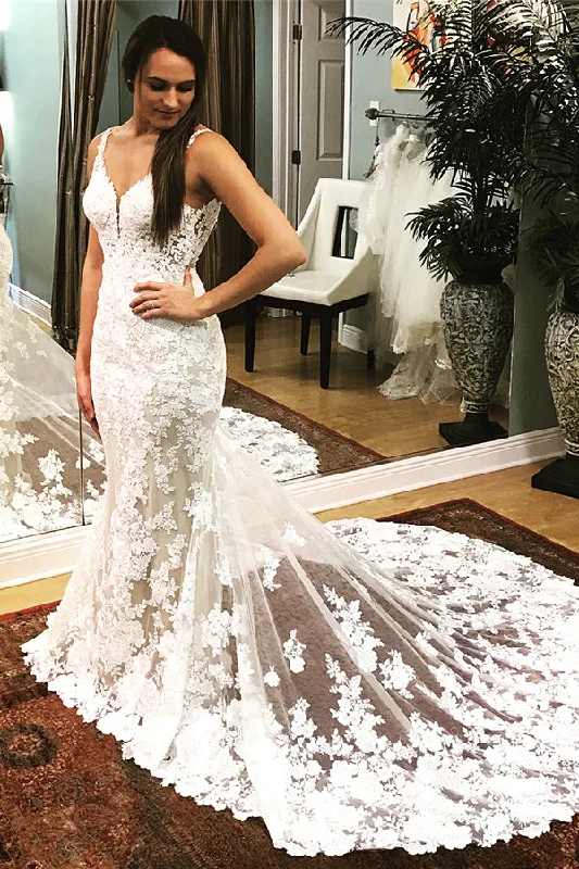 Maxi - length wedding dress for a grand lookLong Mermaid Open Back Ivory Wedding Dress with White Lace Maxi - length wedding dress for a grand lookLong Mermaid Open Back Ivory Wedding Dress with White Lace