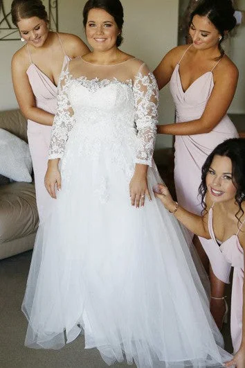 Beach - appropriate short wedding dressModern A Line Lace Floor-length Long Sleeve Illusion Wedding Dress with Appliques Beach - appropriate short wedding dressModern A Line Lace Floor-length Long Sleeve Illusion Wedding Dress with Appliques