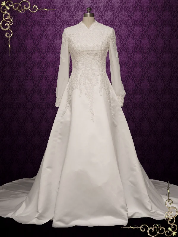 Gemstone - embellished wedding dressModest Vintage Lace Wedding Dress with Long Sleeves SHALINA Gemstone - embellished wedding dressModest Vintage Lace Wedding Dress with Long Sleeves SHALINA