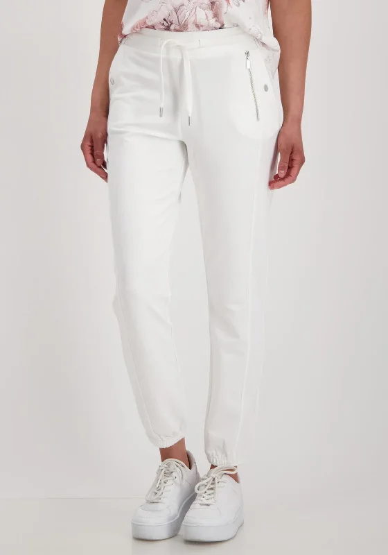 Leather look wide leg denim pants for women in a bold and stylish lookMonari Zip Detail Joggers, White
