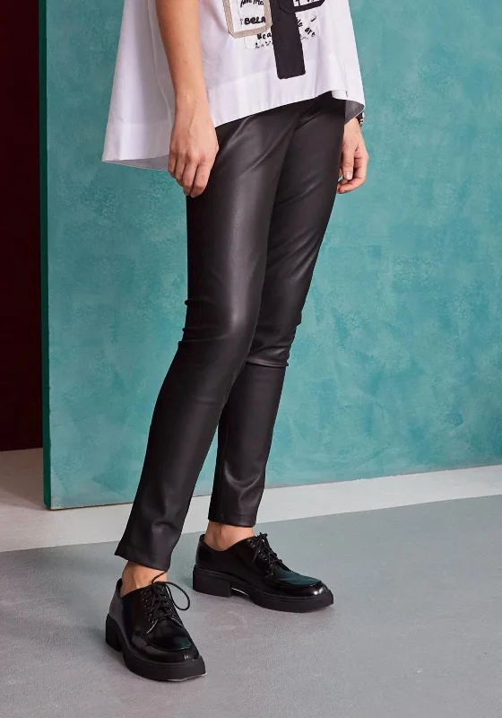 Metallic wide leg pants for women in a shiny and glamorous styleNaya Leatherette Front Panel Leggings, Black
