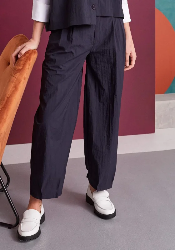 Thermal lined pants for women in cold weatherNaya Pleat Seamed Cuff Trousers, Navy
