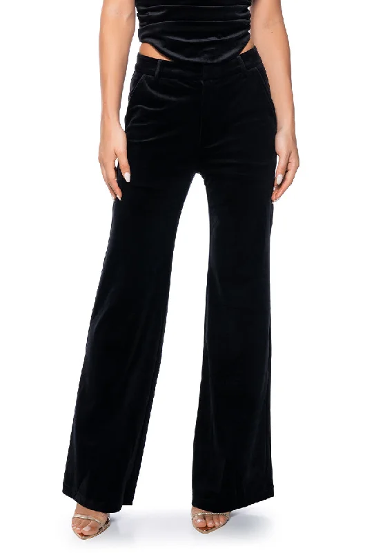 Plaid wide leg pants for women in a preppy styleNIGHT MOVES VELVET WIDE LEG TROUSER