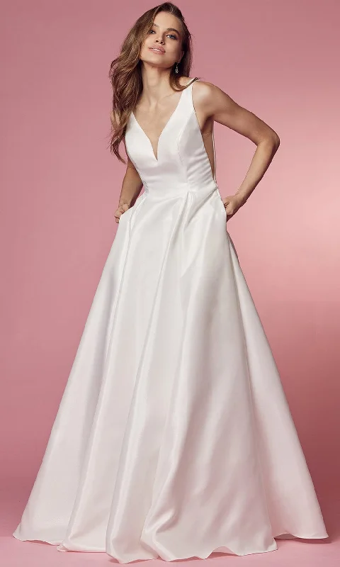 Silk - dupioni wedding dress for a luxurious feelNox Anabel Bridal E156W - Deep V-Neck Bridal Dress Silk - dupioni wedding dress for a luxurious feelNox Anabel Bridal E156W - Deep V-Neck Bridal Dress