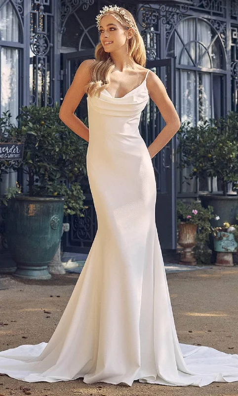 Empire - waisted tea - length wedding dressNox Anabel JE954 - Cowl Back and Neck Minimalist Gown Empire - waisted tea - length wedding dressNox Anabel JE954 - Cowl Back and Neck Minimalist Gown