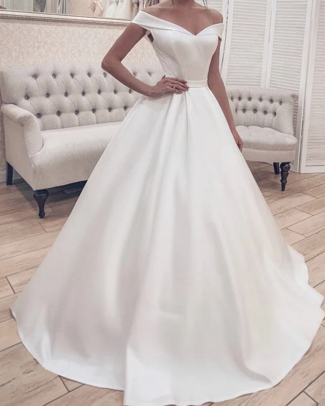 Evening - ready ball gown wedding dressOff Shoulder V-neck Satin Wedding Ball Gown Dresses Evening - ready ball gown wedding dressOff Shoulder V-neck Satin Wedding Ball Gown Dresses