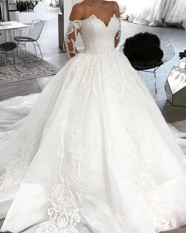 Cocktail - length wedding dress for a casual ceremonyOff Shoulder V-neck Tulle Ball Gown Wedding Dress Lace Appliques Cocktail - length wedding dress for a casual ceremonyOff Shoulder V-neck Tulle Ball Gown Wedding Dress Lace Appliques