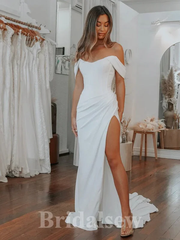 Gothic - inspired wedding dress for an edgy brideOff the Shoulder Simple Unique Mermaid Romantic Beach Vintage Long Wedding Dresses WD367 Gothic - inspired wedding dress for an edgy brideOff the Shoulder Simple Unique Mermaid Romantic Beach Vintage Long Wedding Dresses WD367
