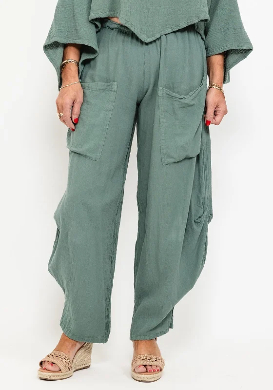 Wide leg silk blend pants for women in a luxurious and flowy styleOne Life Virginia Loose Trousers, Agave