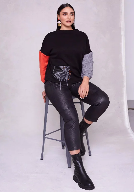 Sequined wide leg pants for women at clubOra Faux Suede Trousers, Black