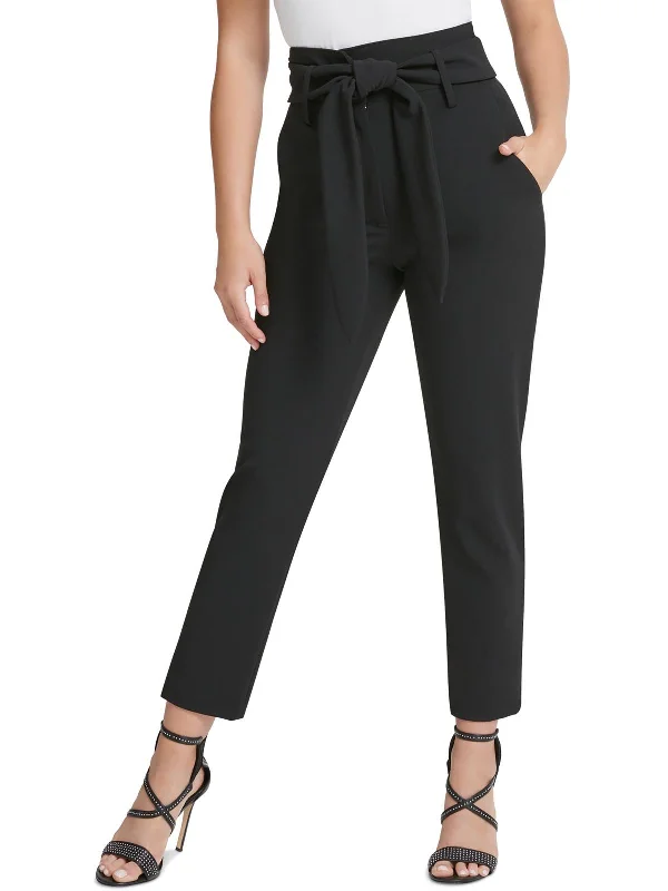 Drawstring linen pants for women in a casual and breathable stylePetites Nikki Beach Womens Solid Polyester Cropped Pants