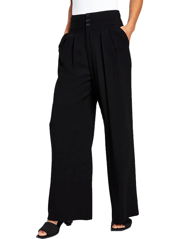 Trousers with side slits for women in a modern designPetites Womens Pleated Rayon Wide Leg Pants