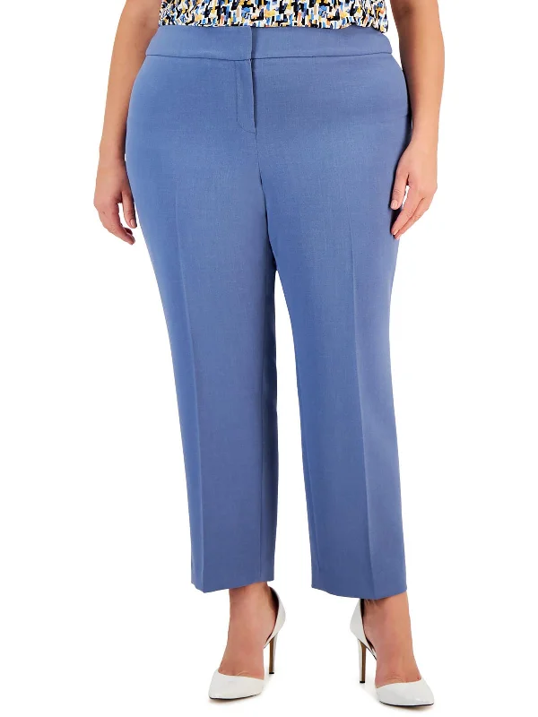 Linen blend wide leg jeans for women in a breezy and natural stylePlus Womens Ankle Solid Trouser Pants
