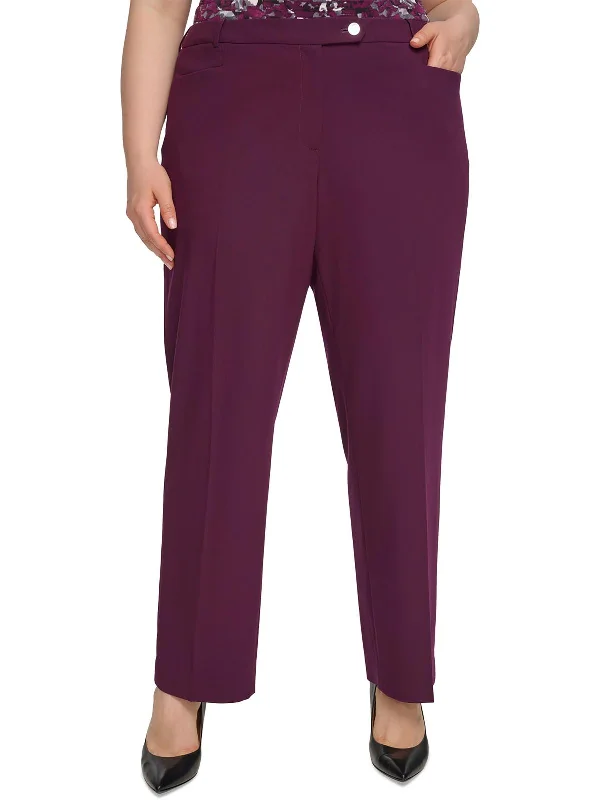 Trousers with decorative buttons for women in a stylish detailPlus Womens High Rise Workwear Straight Leg Pants