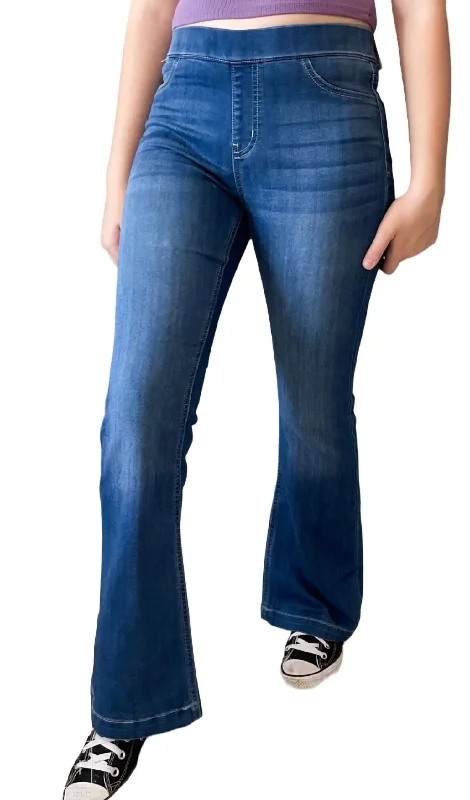 Leatherette pants for women in a cruelty - free optionPull On Flare Petite Pants In Dark Wash