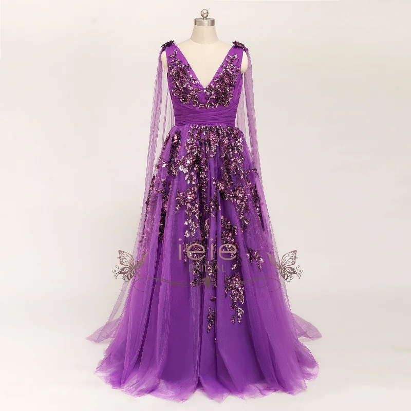 Ballroom - ready luxury wedding dressPurple Grecian Lace Wedding Dress ARETHA