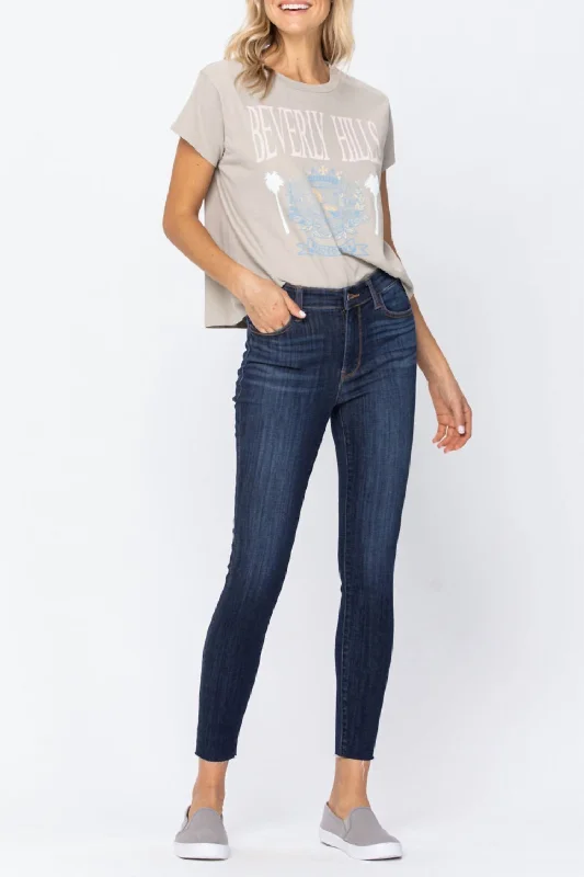 Floral print wide leg pants for women in a fresh and bright styleRaw Hemline Skinny In Dark