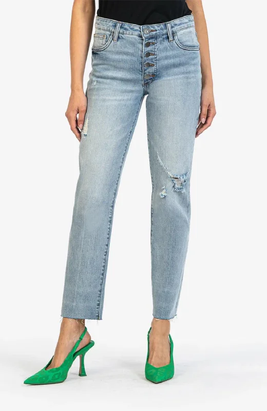 Leather look wide leg denim pants for women in a bold and stylish lookReese High Rise Fab Ab Straight In Fair Wash Leather look wide leg denim pants for women in a bold and stylish lookReese High Rise Fab Ab Straight In Fair Wash