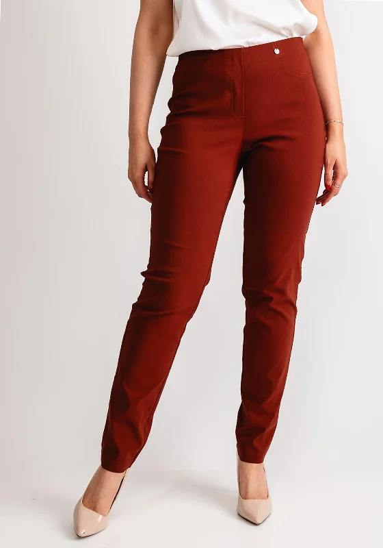 Embroidered denim pants for women in a unique lookRobell Bella Full Length Stretch Trousers, Rust