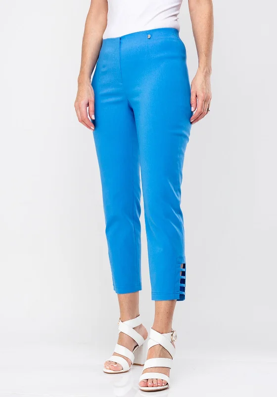 Wide leg cotton pants for women in summer comfortRobell Lena 09 Slim Fit Stretch Cropped Trousers, Azure Blue