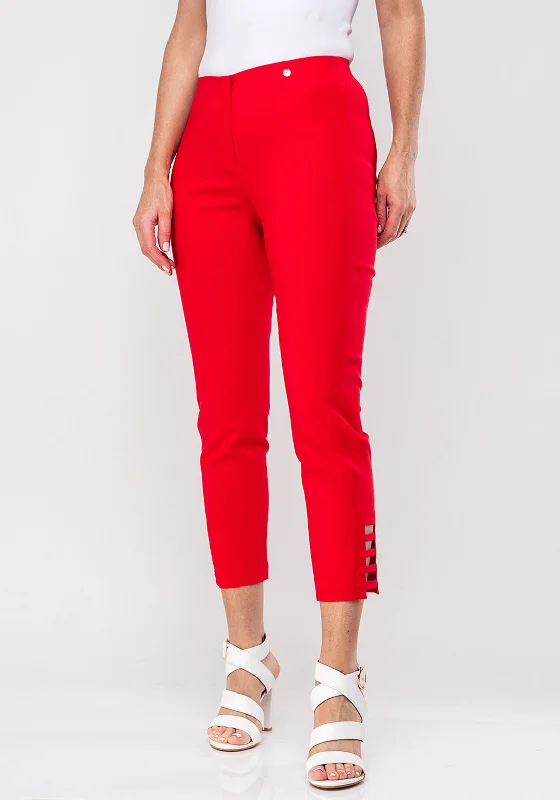 Trousers with back pockets for women in functionalityRobell Lena 09 Slim Fit Stretch Cropped Trousers, Red