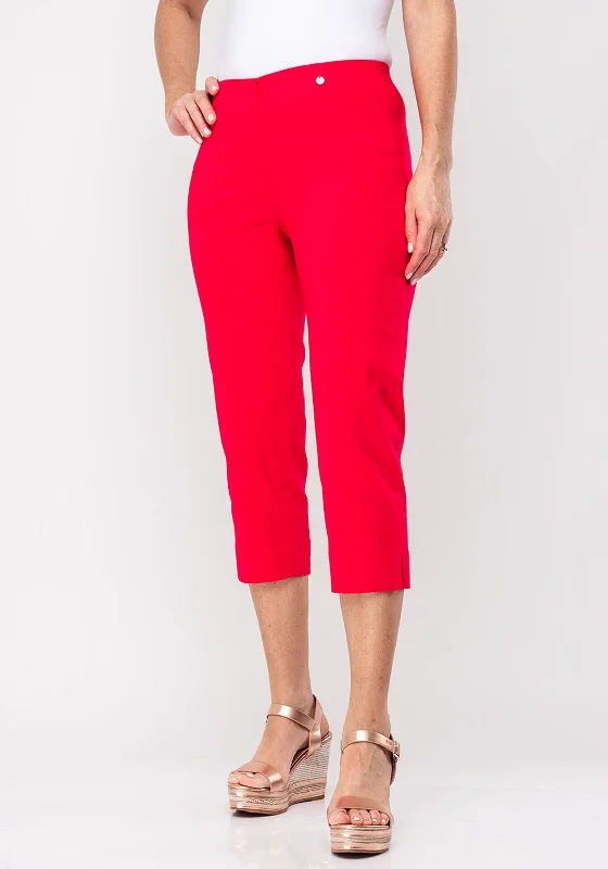Solid color wide leg denim pants for women in a minimalist and trendy styleRobell Marie 07 Stretch Crop Trousers, Coral Pink Solid color wide leg denim pants for women in a minimalist and trendy styleRobell Marie 07 Stretch Crop Trousers, Coral Pink