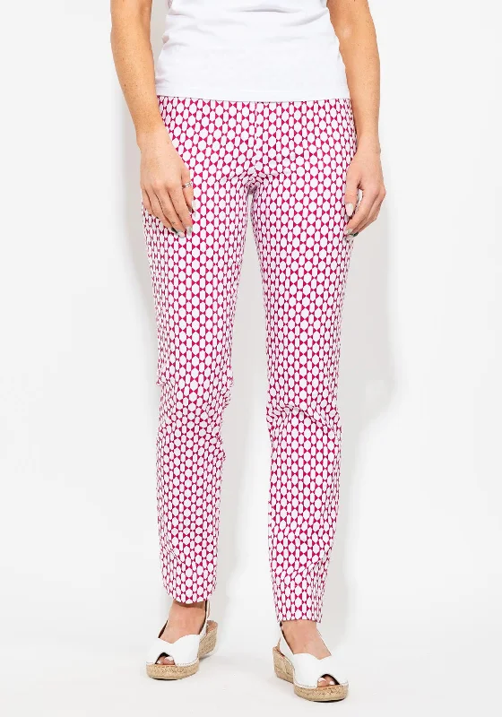 Printed flowy pants for women in a bohemian lookRobell Marie Printed Full Length Stretch Trouser, White & Pink