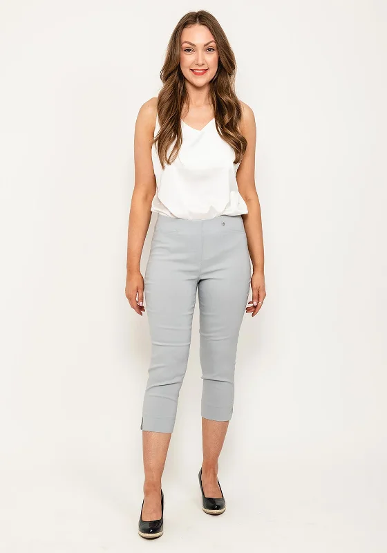 Embroidered denim wide leg pants for women in a unique and eye - catching styleRobell Rose 07 Slim Fit Capri Trousers, Light Grey