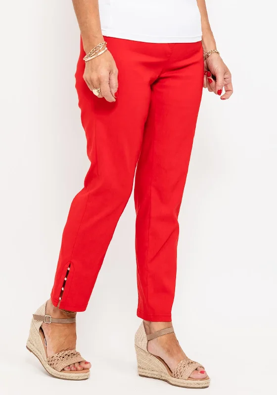 Patchwork cotton pants for women in a handmade lookRobell Rose 09 Ankle Grazer Slim Trousers, Red