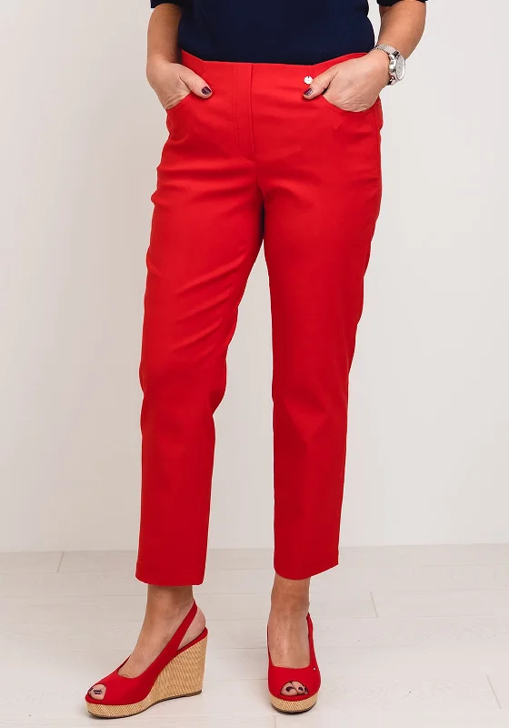 Floral print wide leg dress pants for women in a fresh and formal styleRobell Bella 09 Slim Cropped Trousers, Red