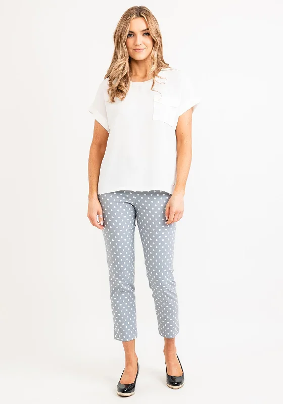 Tapered leg pants for women in a modern fitRobell Bella 09 Polka Dot Slim Cropped Trousers, Silver Grey