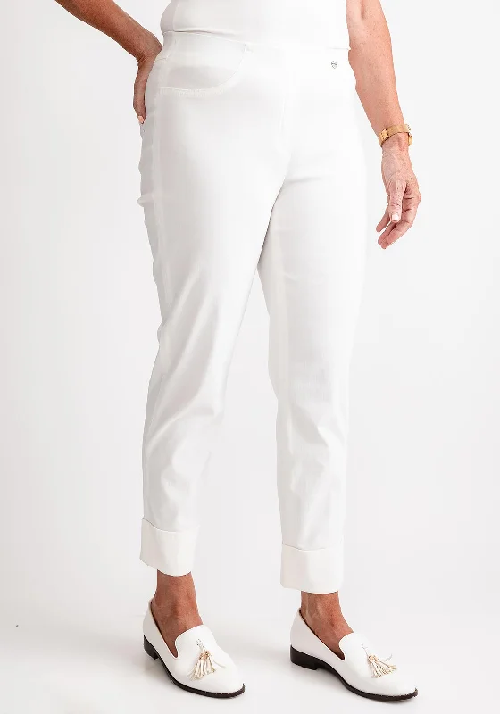 Linen pants for women in a breathable materialRobell Bella 09 Turn Up Ankle Grazer Trousers, Cream
