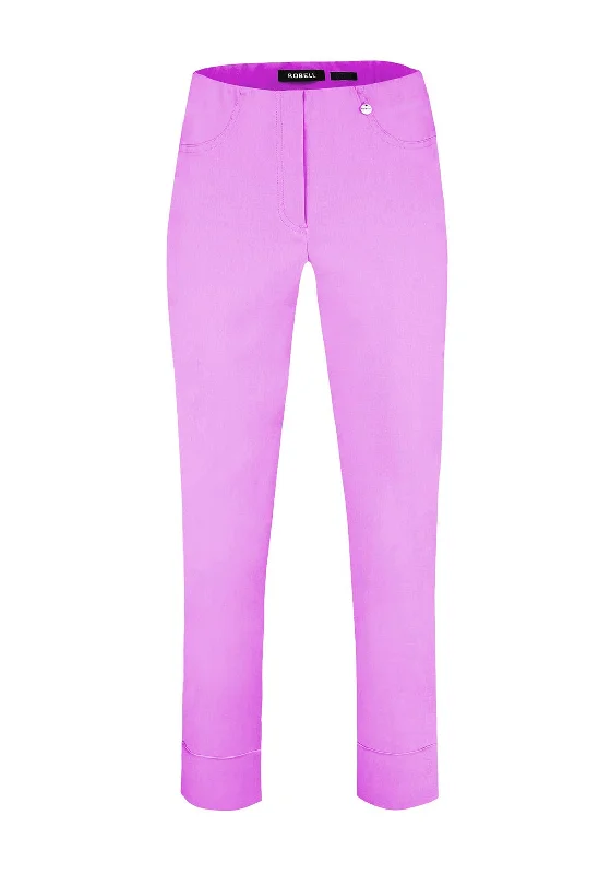 Thermal lined wide leg pants for women in a warm and stylish styleRobell Bella 09 Turn Up Ankle Grazer Trousers, Wild Rose Pink