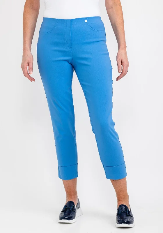 Stretch yoga pants for women to exerciseRobell Bella 09 Turn Up Ankle Grazer Trousers, Azure Blue