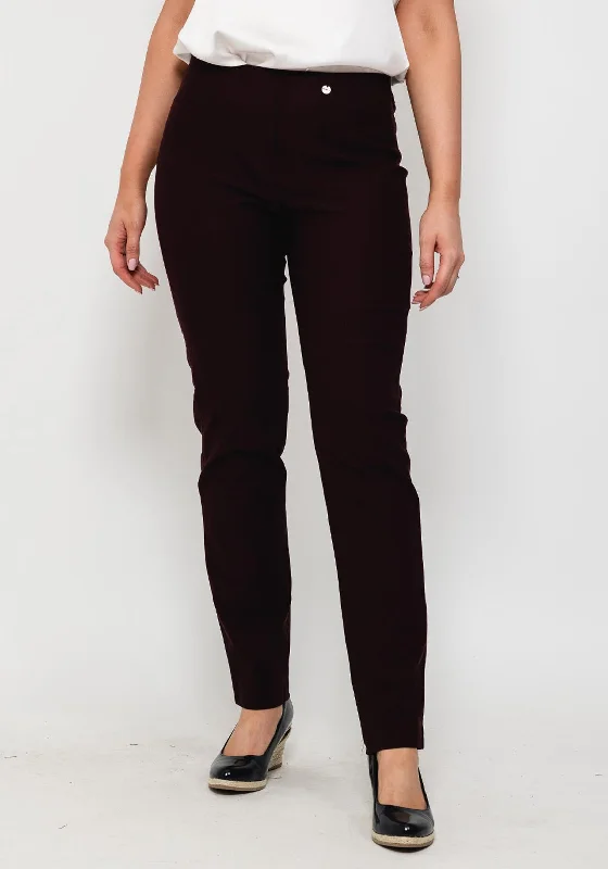 Linen blend palazzo pants for women in a breezy styleRobell Bella Full Length Slim Fit Trousers, Aubergine