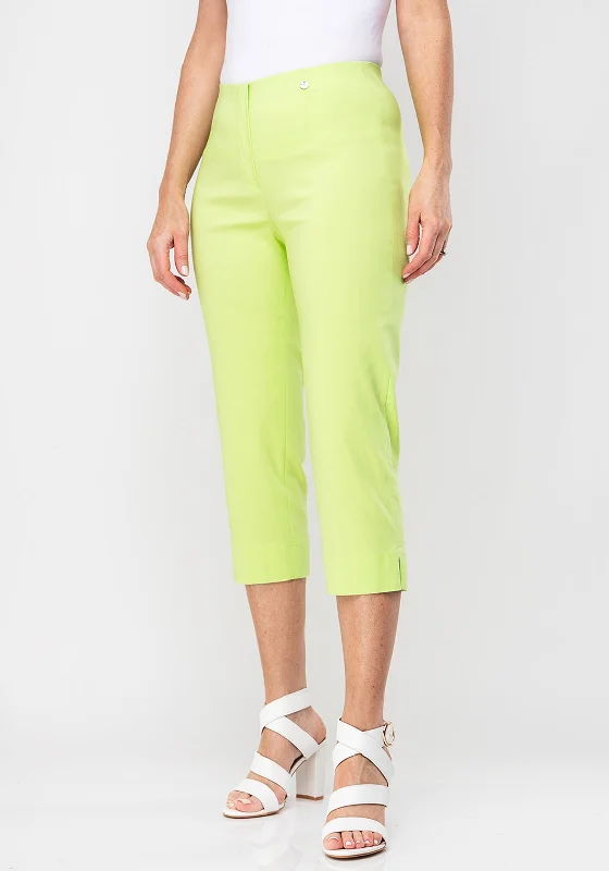Elastic waist wide leg pants for plus size women in a comfortable and flattering styleRobell Marie 07 Stretch Crop Trousers, Lime Green