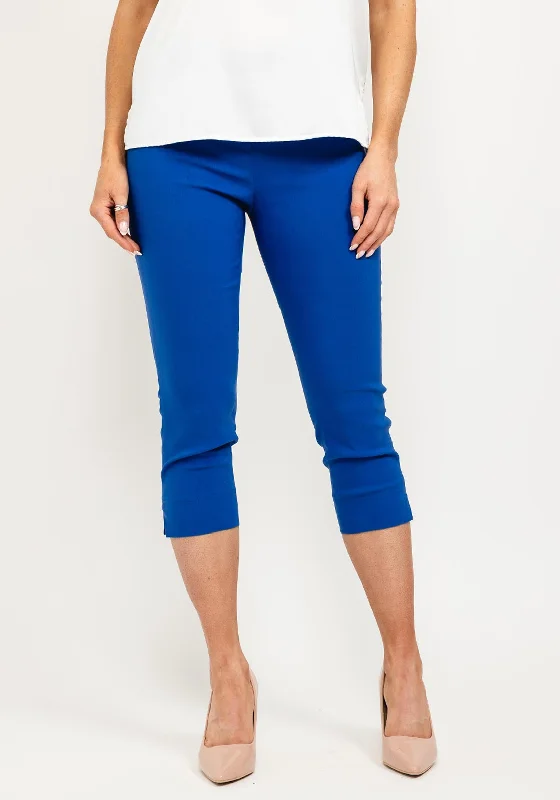 Floral embroidered wide leg pants for women in a delicate and feminine styleRobell Rose 07 Slim Fit Cropped Trousers, Royal Blue