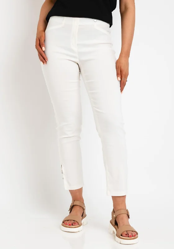 Striped wide leg jeans for women in a bold and trendy styleRobell Rose 09 Ankle Grazer Slim Trousers, Off White