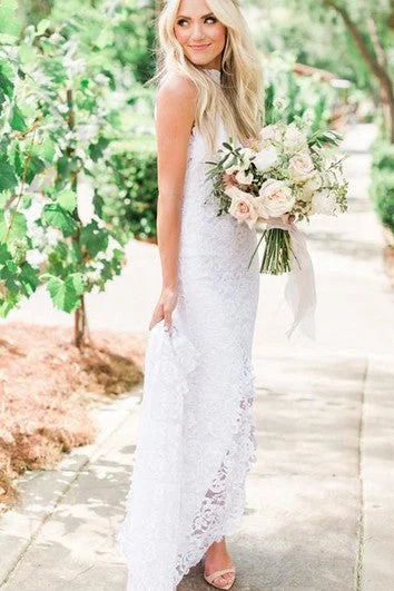 Formal satin wedding dress with a long trainRomantic High Neck Lace Sheath Floor-length Sweep Train Sleeveless Wedding Dress Formal satin wedding dress with a long trainRomantic High Neck Lace Sheath Floor-length Sweep Train Sleeveless Wedding Dress