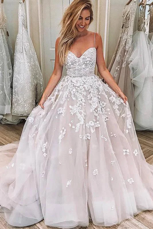 Contemporary geometric - print wedding dressRomantic Long Spaghetti Strap A-line Ivory Wedding Dress with Lace Contemporary geometric - print wedding dressRomantic Long Spaghetti Strap A-line Ivory Wedding Dress with Lace