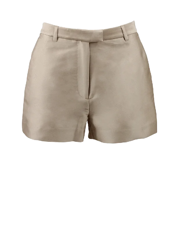Button - fly pants for women in denimSatin Flat Front Short