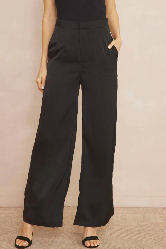 High waisted cargo wide leg pants for women in a practical and stylish styleSatin High Waist Pants In Black High waisted cargo wide leg pants for women in a practical and stylish styleSatin High Waist Pants In Black