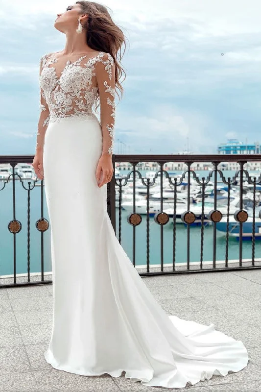 Indian - style wedding dress with intricate embroiderySemi-Sheer Lace Wedding Gown with Long Sleeves Indian - style wedding dress with intricate embroiderySemi-Sheer Lace Wedding Gown with Long Sleeves